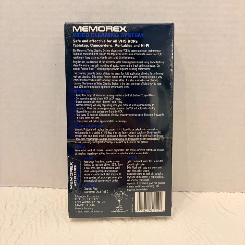 Memorex VHS Video Head Cleaner Wet Process Cleaning System VCR Camcorder Sealed